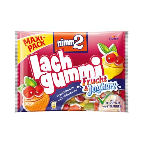 nimm2 Lachgummi Frucht und Joghurt – 1 x 376g Maxi Pack – Fruchtgummi mit Fruchtsaft, Vitaminen und Joghurt von nimm2 Lachgummi