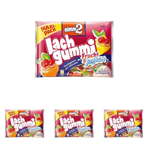 nimm2 Lachgummi Frucht und Joghurt – 4 x 376g Maxi Pack – Fruchtgummi mit Fruchtsaft, Vitaminen und Joghurt von nimm2 Lachgummi