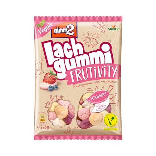 nimm2 Lachgummi Frutivity Yoghurt – 1 x 225g – Vegetarisches Fruchtgummi mit Fruchtsaft, Vitaminen und Yoghurt von Bunte Welt