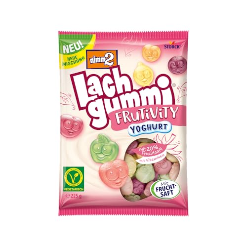 nimm2 Lachgummi Frutivity Yoghurt – 1 x 225g – Vegetarisches Fruchtgummi mit Fruchtsaft, Vitaminen und Yoghurt von nimm2 Lachgummi