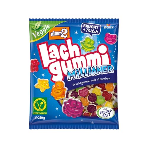 nimm2 Lachgummi Millianer – 1 x 250g – Vegetarisches Fruchtgummi mit Fruchtsaft, Vitaminen und Milch von nimm2 Lachgummi