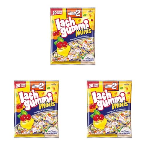 nimm2 Lachgummi Minis – 3 x 210g (3 x 20 Mini Packs) – Fruchtgummi mit Fruchtsaft und Vitaminen von nimm2 Lachgummi