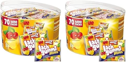 nimm2 Lachgummi Minis Runddose – 2 x 735g (2 x 70 Mini Packs) – Fruchtgummi mit Fruchtsaft und Vitaminen von nimm2 Lachgummi
