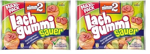 nimm2 Lachgummi Sauer – 2 x 376g Maxi Pack – Saure Fruchtgummis mit Fruchtsaft und Vitaminen von nimm2 Lachgummi