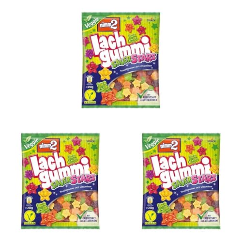 nimm2 Lachgummi SauerStars – 3 x 250g – Veganes, saures Fruchtgummi mit Fruchtsaft und Vitaminen von nimm2 Lachgummi