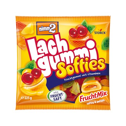 nimm2 Lachgummi Softies FruchtMix – 1 x 225g – Gefülltes Fruchtgummi mit Fruchtsaft und Vitaminen von nimm2 Lachgummi