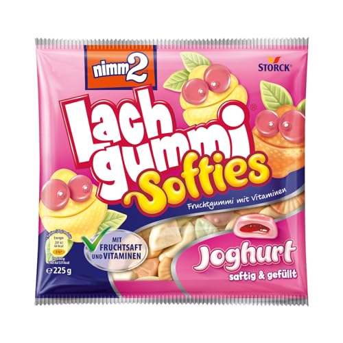nimm2 Lachgummi Softies Joghurt – 1 x 225g – Gefülltes Fruchtgummi mit Fruchtsaft, Vitaminen und Joghurt von nimm2 Lachgummi
