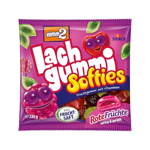 nimm2 Lachgummi Softies Rote Früchte – 1 x 225g – Gefülltes Fruchtgummi mit Fruchtsaft und Vitaminen von nimm2 Lachgummi