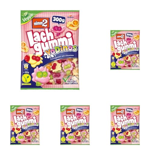 nimm2 Lachgummi YoDinos – 5 x 300g – Vegetarisches Fruchtgummi mit Fruchtsaft, Vitaminen und Joghurt von nimm2 Lachgummi