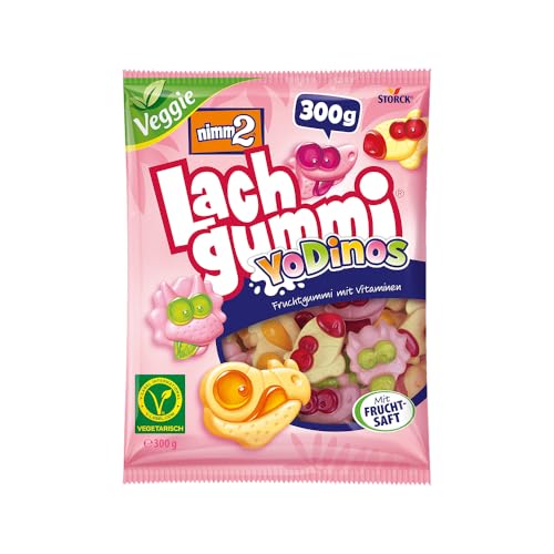 nimm2 Lachgummi YoDinos – 1 x 300g – Vegetarisches Fruchtgummi mit Fruchtsaft, Vitaminen und Joghurt von nimm2 Lachgummi