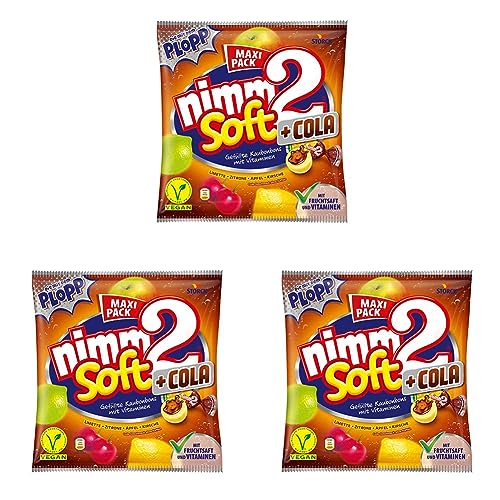 nimm2 Soft +Cola – 1 x 345g Maxi Pack – Gefüllte Kaubonbons in vier mit Frucht- und Cola-Geschmack (Packung mit 3) von nimm2 soft