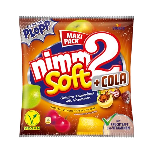 nimm2 Soft +Cola – 1 x 345g Maxi Pack – Gefüllte Kaubonbons in vier mit Frucht- und Cola-Geschmack nimm2 Soft +Cola – 1 x 345g Maxi Pack – Gefüllte Kaubonbons in vier mit Frucht- und Cola-Geschmack von nimm2 soft