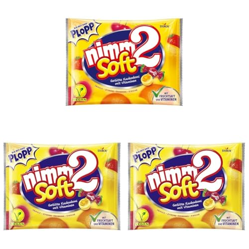 nimm2 Soft – 3 x 800g Großpackung – Gefüllte Kaubonbons in vier Sorten mit Fruchtsaft und Vitaminen von nimm2 soft
