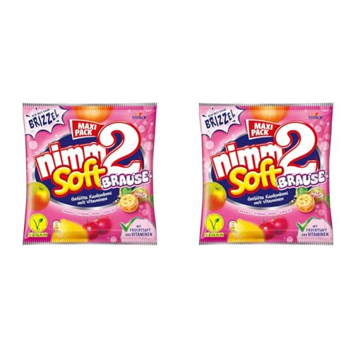nimm2 Soft Brause – 1 x 345g Maxi Pack – Gefüllte Kaubonbons in vier Sorten mit Fruchtsaft, Vitaminen und Brausefüllung (Packung mit 2) von nimm2 soft