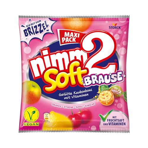 nimm2 Soft Brause – 1 x 345g Maxi Pack – Gefüllte Kaubonbons in vier Sorten mit Fruchtsaft, Vitaminen und Brausefüllung von nimm2 soft