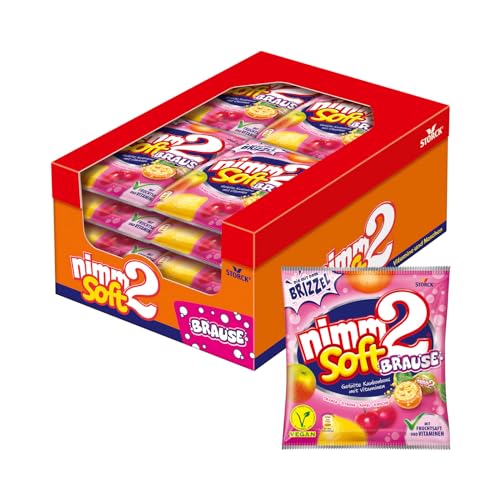 nimm2 Soft Brause – 20 x 195g – Gefüllte Kaubonbons in vier Sorten mit Fruchtsaft, Vitaminen und Brausefüllung von nimm2 soft