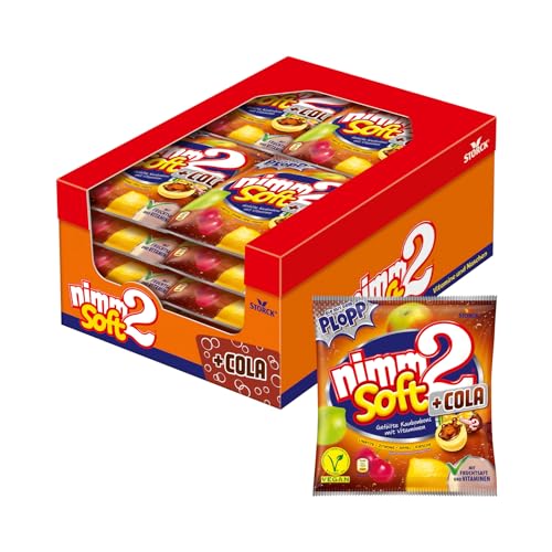 nimm2 Soft +Cola – 20 x 195g – Gefüllte Kaubonbons in vier Sorten mit Frucht- und Cola-Geschmack von nimm2 soft