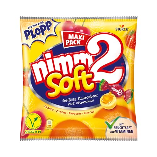 nimm2 Soft – 1 x 345g Maxi Pack – Gefüllte Kaubonbons in vier Sorten mit Fruchtsaft und Vitaminen von nimm2 soft