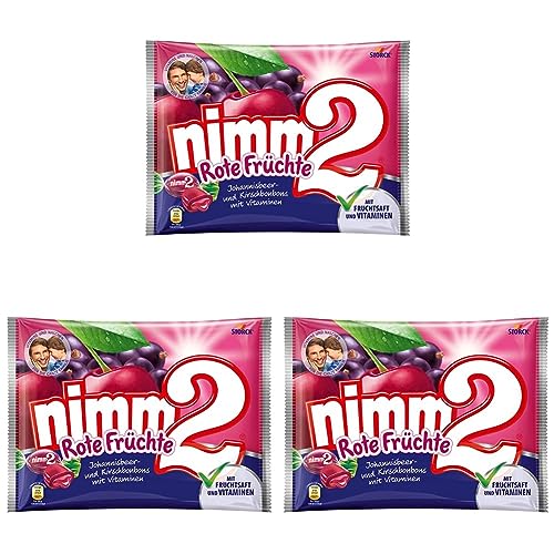 nimm2 Bonbons Rote Früchte – 1 x 429g – Gefüllte Bonbons mit Fruchtsaft und Vitaminen (Packung mit 3) von nimm2