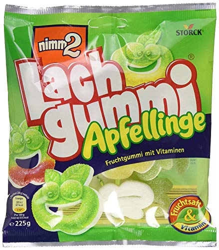 nimm2 Lachgummi Apfellinge, Apfelring Gesichter - 11 x 225g Beutel | Saurer Fruchtgummi mit Fruchtsaft und Vitaminen von nimm2