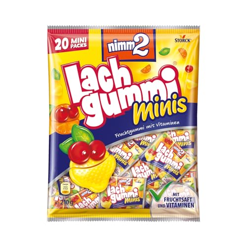 nimm2 Lachgummi Minis – 1 x 210g (20 Mini Packs) – Fruchtgummi mit Fruchtsaft und Vitaminen von nimm2 Lachgummi