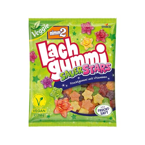 nimm2 Lachgummi SauerStars – 1 x 250g – Veganes, saures Fruchtgummi mit Fruchtsaft und Vitaminen von nimm2 Lachgummi