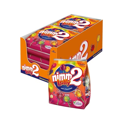 nimm2 Lolly – 6 x 120g – Frucht-Stielbonbon mit Fruchtsaft und Vitaminen von nimm2