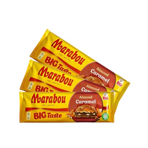 Marabou Big Almond Caramel - Premium Milchschokolade mit Ganzen Mandeln und Karamellfüllung, 3er Pack (3x 300g) von nohawa