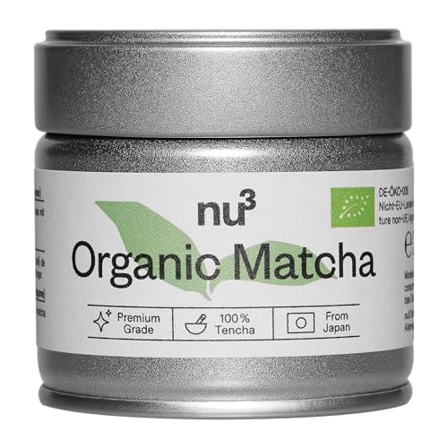 nu3 Bio Premium Matcha-Tee Pulver | 30 g | feinste Qualität aus dem traditionellen (Tencha-) Matcha-Tee Anbau-Gebiet (Japan) | Reinheit in deutschen Laboren geprüft | passt zu Smoothies & Matcha-Latte von nu3