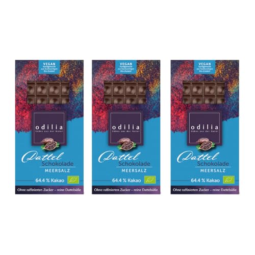 Odilia Bio Dattel Schokolade mit Meersalz | OHNE Palmöl & 100% Vegan, Handgemacht, Süß & Salzig (3er Pack) von odilia