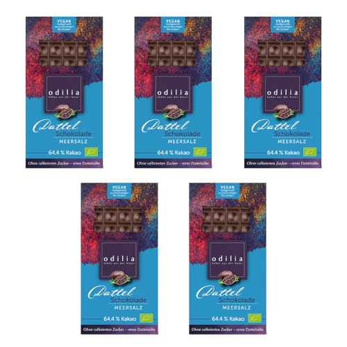 Odilia Bio Dattel Schokolade mit Meersalz | OHNE Palmöl & 100% Vegan, Handgemacht, Süß & Salzig (5er Pack) von odilia