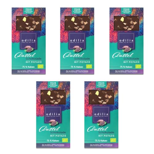 Odilia 71% Bio-Kakao Dattel Schokolade 5 Stk. mit Pistazien SET | Handgemacht in Nürnberg | Vegan & Bio Odilia 71% Bio-Kakao Dattel Schokolade 5 Stk. mit Pistazien SET | Handgemacht in Nürnberg | Vegan & Bio von odilia