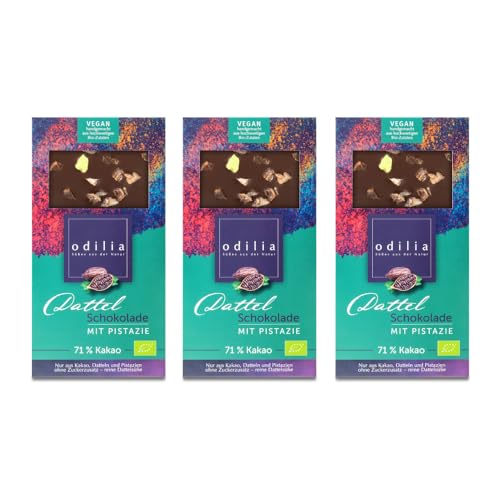 Odilia 71% Bio-Kakao Dattel Schokolade mit Pistazien SET | Handgemacht in Nürnberg | Vegan & Bio 3er Packung Odilia 71% Bio-Kakao Dattel Schokolade mit Pistazien SET | Handgemacht in Nürnberg | Vegan & Bio 3er Packung von odilia