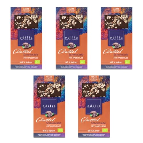 Odilia Bio Dattel Schokolade mit Haselnüssen & 68% Kakao | Ohne Zusatz von raffiniertem Zucker (Dattelsüsse) & Gluten-& laktosefrei & Ohne Konservierungsstoffe | Made in Germany (5) von odilia