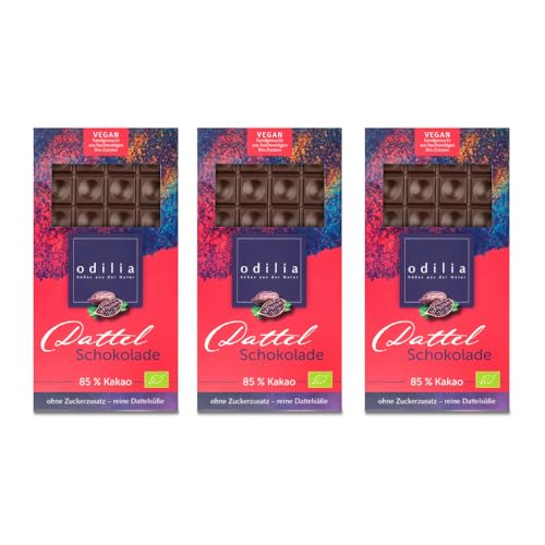 Odilia Dunkle Verführung: 70g Bio Dattel Schokolade | & Vegan und Ohne raffinierten Zucker (Dattelsüße) | 85% Kakao | Handgefertigt Made in Germany (3) von odilia