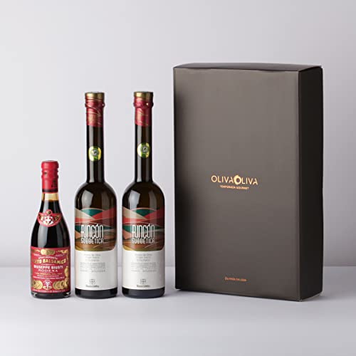 2 x Rincon de la Subbetica 500 ml und 1 x Giuseppe Guisti 3 Medaglie d'oro Champagnottina 375 ml - Spanische und Italienische Spezialitäten Geschenkkorb mit Natives Olivenöl Extra und Balsamico Essig von olivaoliva