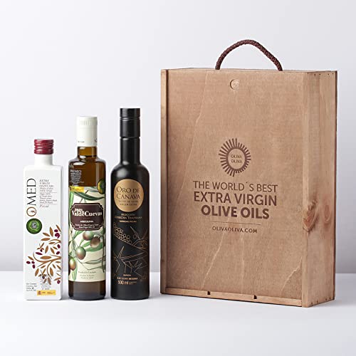 3 Beste Native Olivenöle Extra von Spanien 2021 - Packung mit 3 Flaschen à 500 ml (Holzkiste) von olivaoliva
