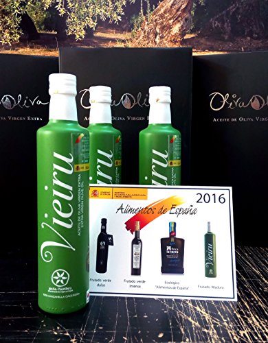 3 Glasflaschen x 500 ml - Spanische Premium Olivenöl Vieiru, As Pontis Manzanilla Cacereña Vielfalt von olivaoliva