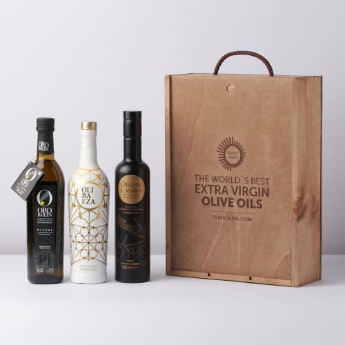 Die besten Nativen Olivenöle Extra der Welt (Jaén Selección 2021) - Packung mit 3 Flaschen à 500 ml (Holzkiste) von olivaoliva