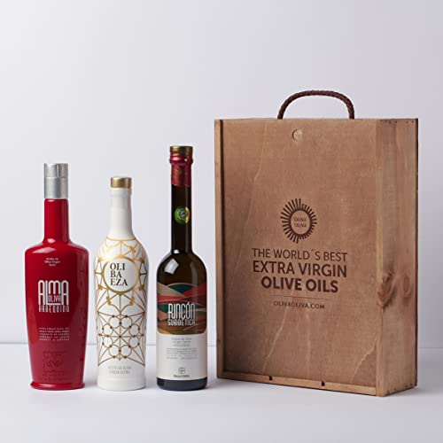 Die besten Nativen Olivenöle Extra der Welt (TOP10 des Internationalen Qualitätspreises für Natives Olivenöl Extra EVOOLEUM Awards 2021) - Packung mit 3 Flaschen à 500 ml (Holzkiste) von olivaoliva