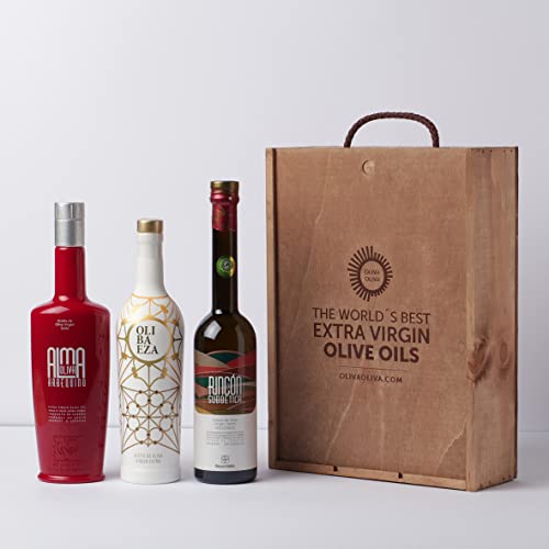 Die besten Nativen Olivenöle Extra der Welt (TOP10 des Internationalen Qualitätspreises für Natives Olivenöl Extra EVOOLEUM Awards 2021) - Packung mit 3 Flaschen à 500 ml (Holzkiste) von olivaoliva