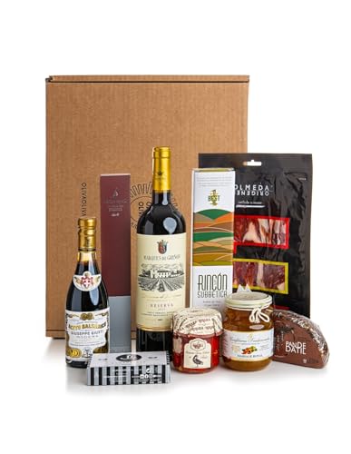 Gourmet-Geschenkkorb OLIVA ELITE - Sortiment an Iberischer Eichelschinken, Rotwein, GIUSEPPE GIUSTI, RINCON DE LA SUBBETICA, TIPTREE, Konserven und Süßigkeiten (Spanische und internationale Produkte) von olivaoliva