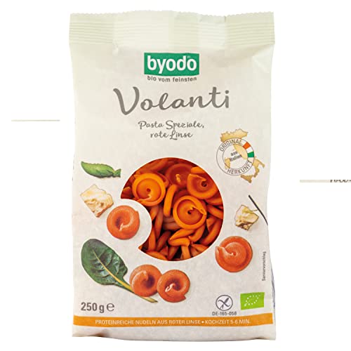 Byodo Bio-Volanti aus roten Linsen, 250g Packung - Vegane & vegetarische Pasta, protein- & ballaststoffreich, mit nussigem Aroma, Kochzeit 5-6 Min, traditionell italienisch von Byodo