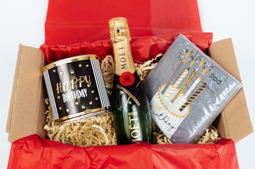 ooobox Geschenkset Happy Birthday [Champagner, Kuchen mit Kerzen] - Für Frauen & Männer | Geschenkidee zum Geburtstag | Perfekte Mitbringsel für Erwachsene von ooobox