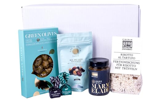 ooobox kleiner Feinkost Geschenkkorb “Gourmet” für Frauen & Männer I Präsentkorb gefüllt mit Trüffel Risotto, Tartufo Pralinen, MarmeladeI Delikatessen Geschenkset für Geburtstag & als Mitbringsel von ooobox