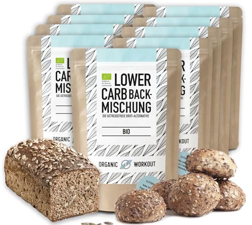 Organic Workout LOWER-CARB-BACKMISCHUNG 10er Pack – Bio, vegan, glutenfrei, Eiweiss-Brot-Alternative, 10x350g, ballaststoffreich, ohne Milch, ohne Getreide von Organic Workout