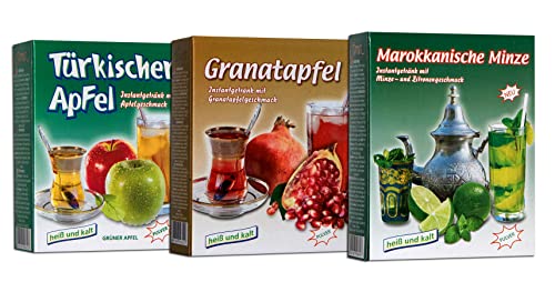 3er Set Ottoman türkischer Apfeltee grün, Marokkanischer und Granatapfeltee 250g, Instantgetränk von ottoman