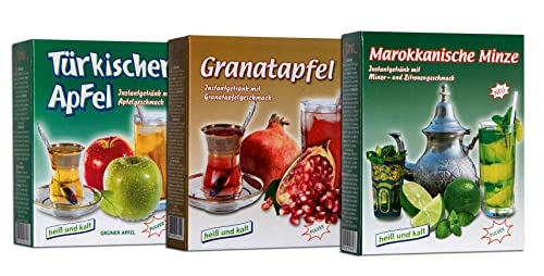3er Set Ottoman türkischer Apfeltee grün, Marokkanischer und Granatapfeltee 250g, Instantgetränk (Grüner Apfel - Marokkanische Minze - Granatapfel) von ottoman
