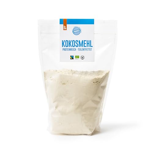 Bio Fairtrade Kokosmehl, 1000gr – 1 kg, Öko & Fair Proteinmehl, Sri Lanka entfettetes Kokos, Kokosnüsse, Coconut protein flour, vegan, Familienpackung, von Menschenhand geerntet, Value-Pack von pakka