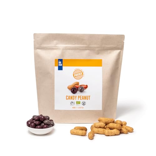 PAKKA Bio Fairtrade Schoko Peanuts, 450g, Öko & Fair schokoliert, Erdnüsse Dragees, direkt hergestellt und abgefüllt vom Produzenten in Kolumbien, vegan dragierte Erdnusskerne, 450g von pakka